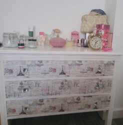 Romantic style decoupage up cycled chest of drawers