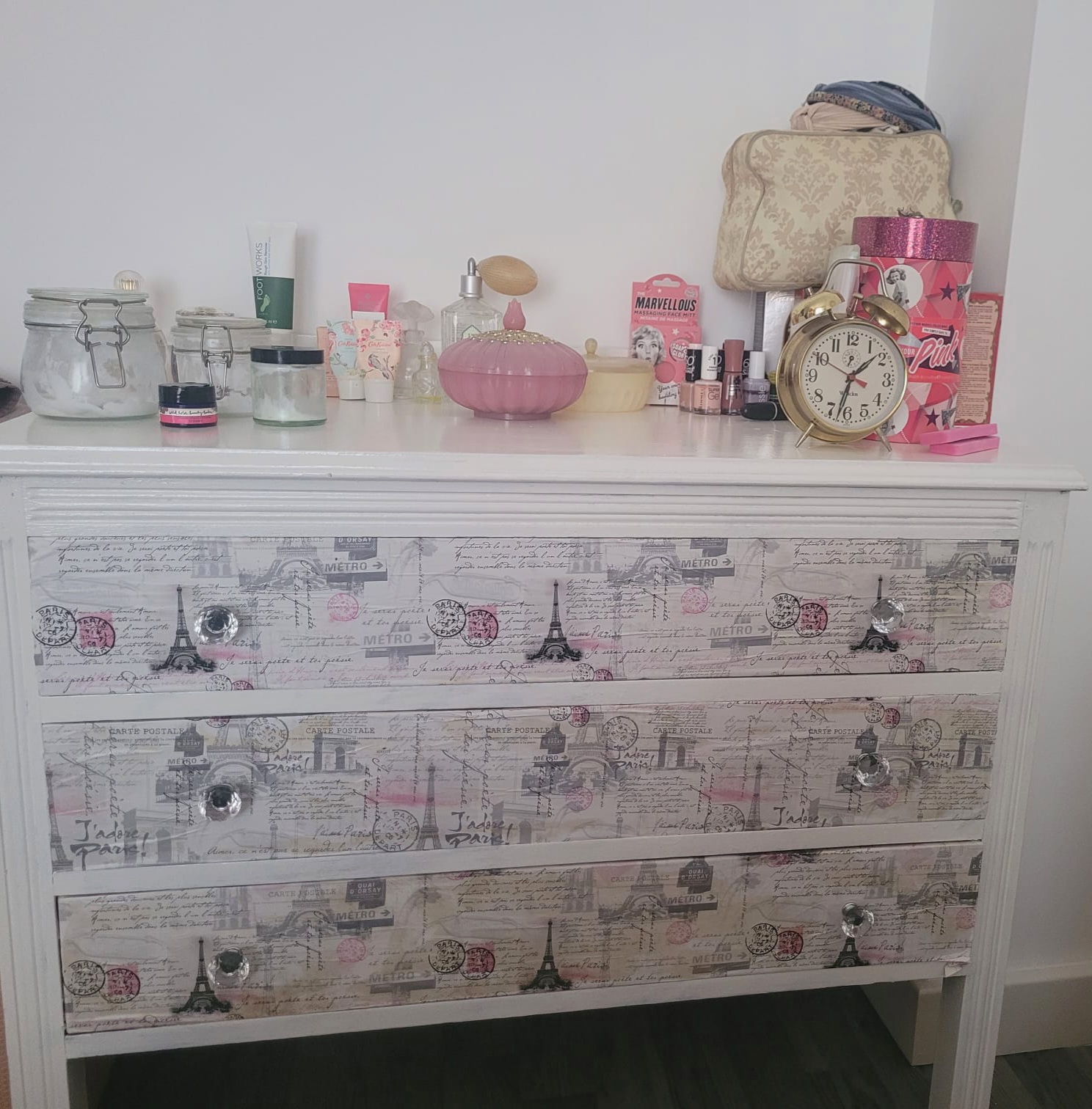 Romantic style decoupage up cycled chest of drawers