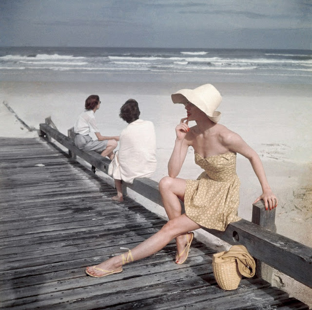 Vintage woman on beach