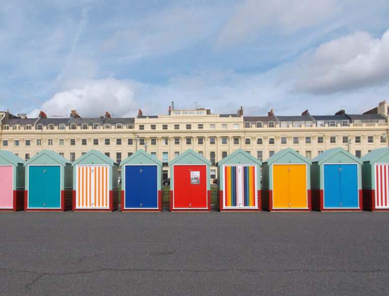 Bright coloured huts in Brighton and Hove, England