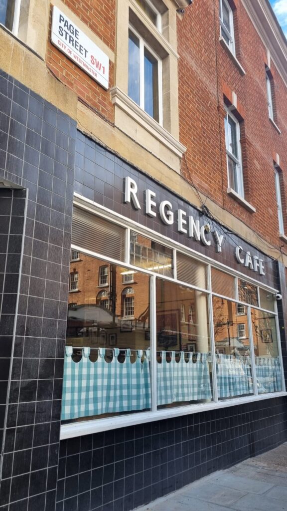 Outside of Regency Cafe, Page Street, London