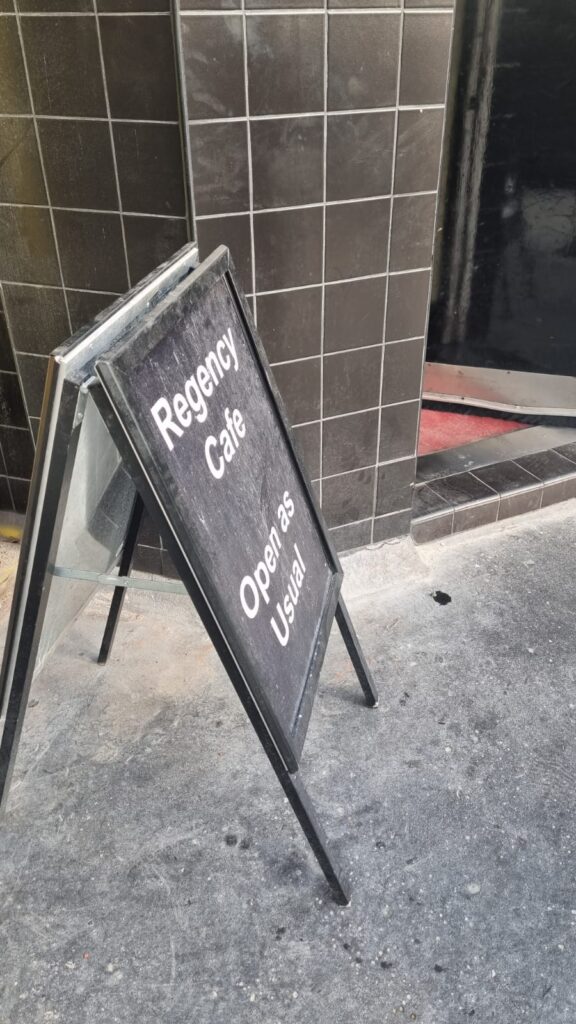Regency Cafe exterior, Page Street London