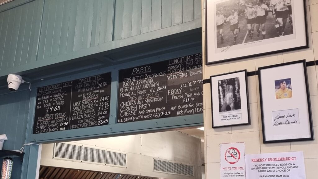 Daily specials on chalkboard in Regency Café, Pimlico