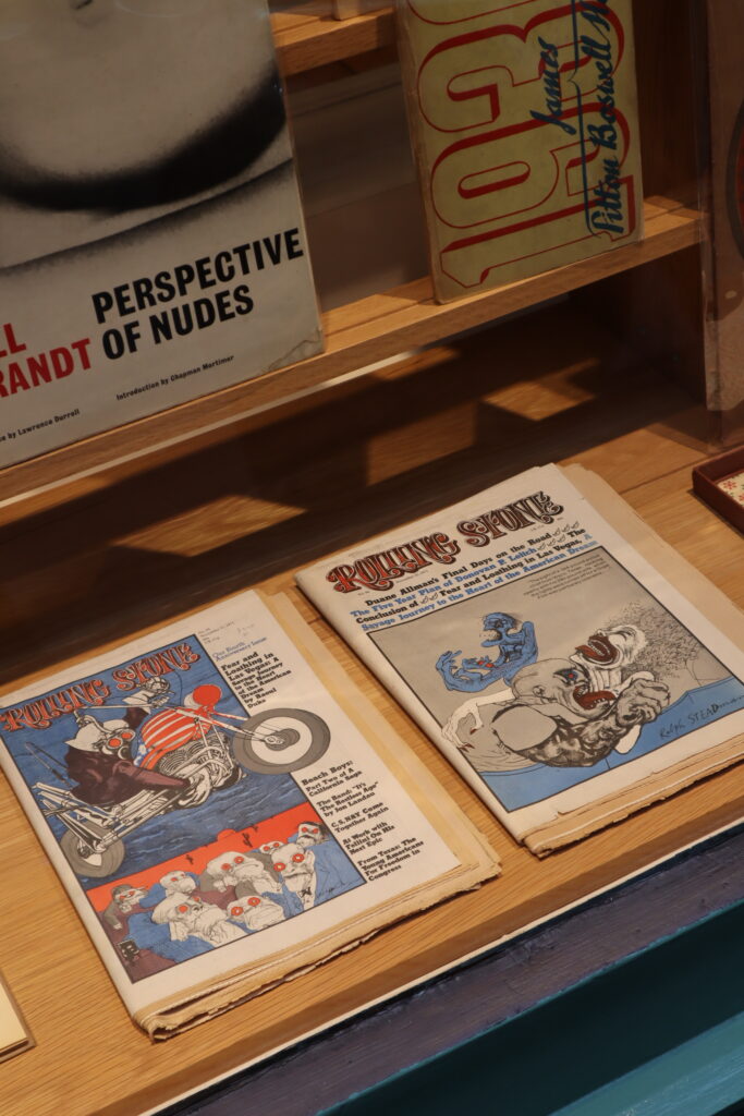 Vintage copies of Rolling Stone in a shop window on Cecil Court, London