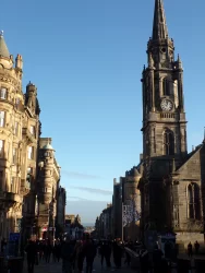 A view towards the Palace of Holyroodhouse of the Royal Mile in Edinburgh