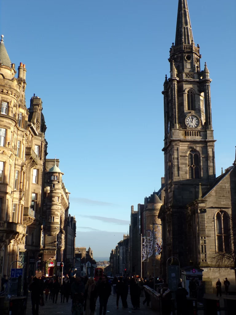 A view towards the Palace of Holyroodhouse of the Royal Mile in Edinburgh