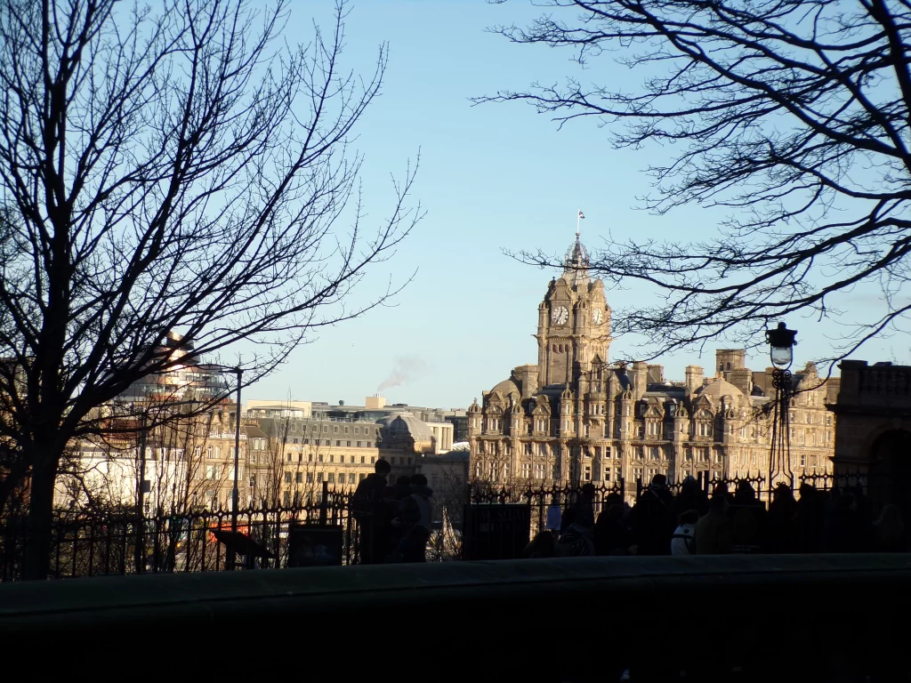 The view of the Balmoral Hotel and Princes Street from the end of Advocate's Close
