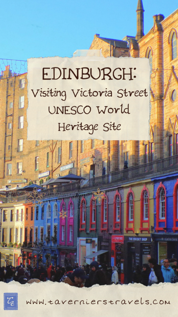 Pin this image to return to this post on visiting Victoria Street, Edinburgh, Scotland