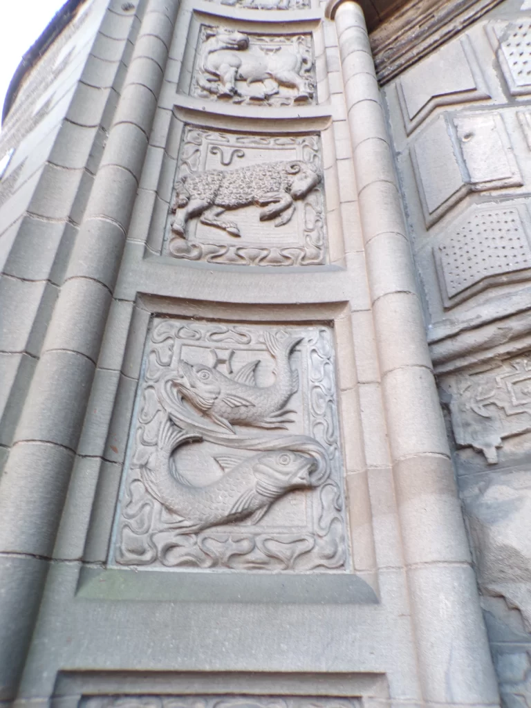 Astrological signs of pisces, aries and taurus in the decorative detail of the Stirling Highland Hotel